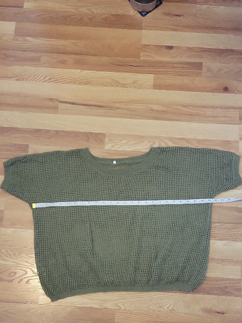 Women’s Olive Green Open-Knit Short Sleeve Sweater